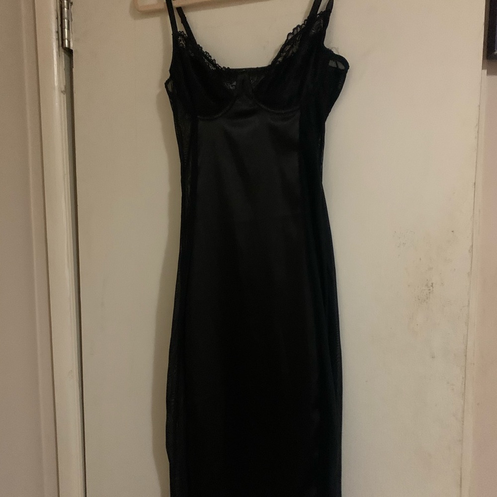 Black Satin MIDI Dress